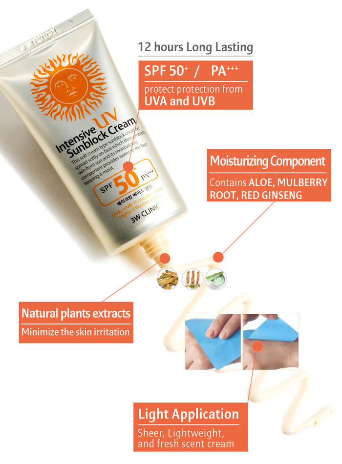 3W CLINIC - Intensive UV Sun Block Cream SPF50+ PA+++