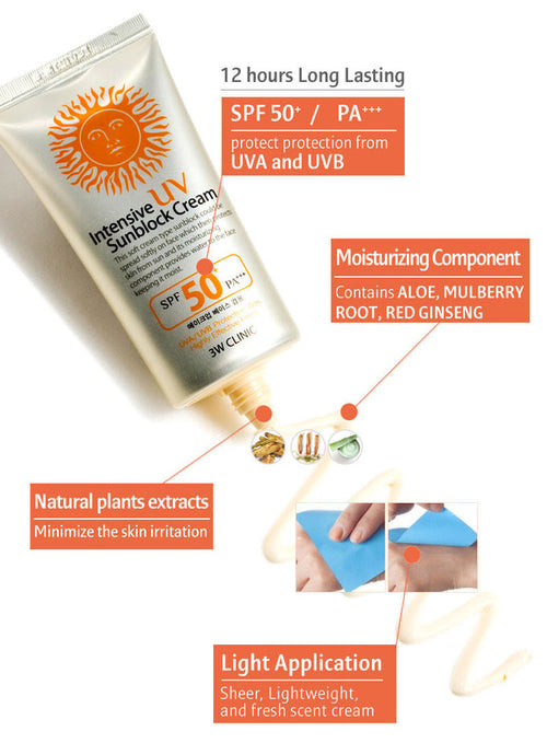 3W CLINIC - Intensive UV Sun Block Cream SPF50+ PA+++