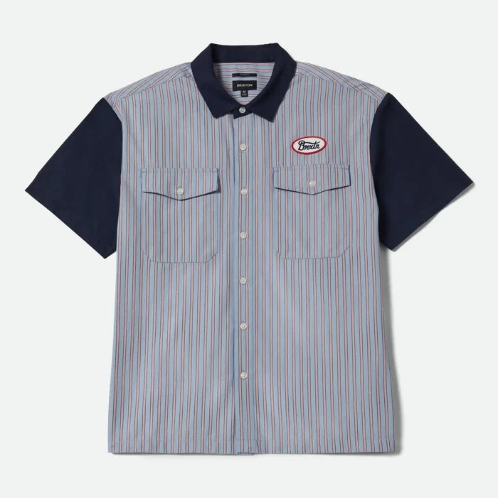Brixton Builders Olson Blue Aura Stripe S/s Woven Shirt