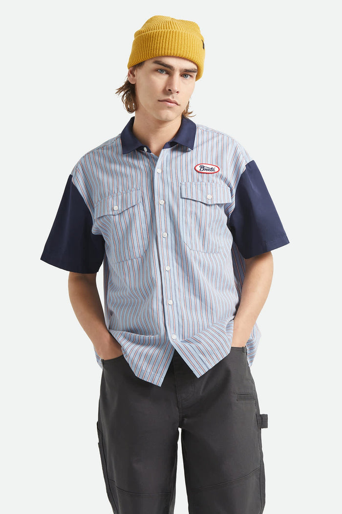 Brixton Builders Olson Blue Aura Stripe S/s Woven Shirt