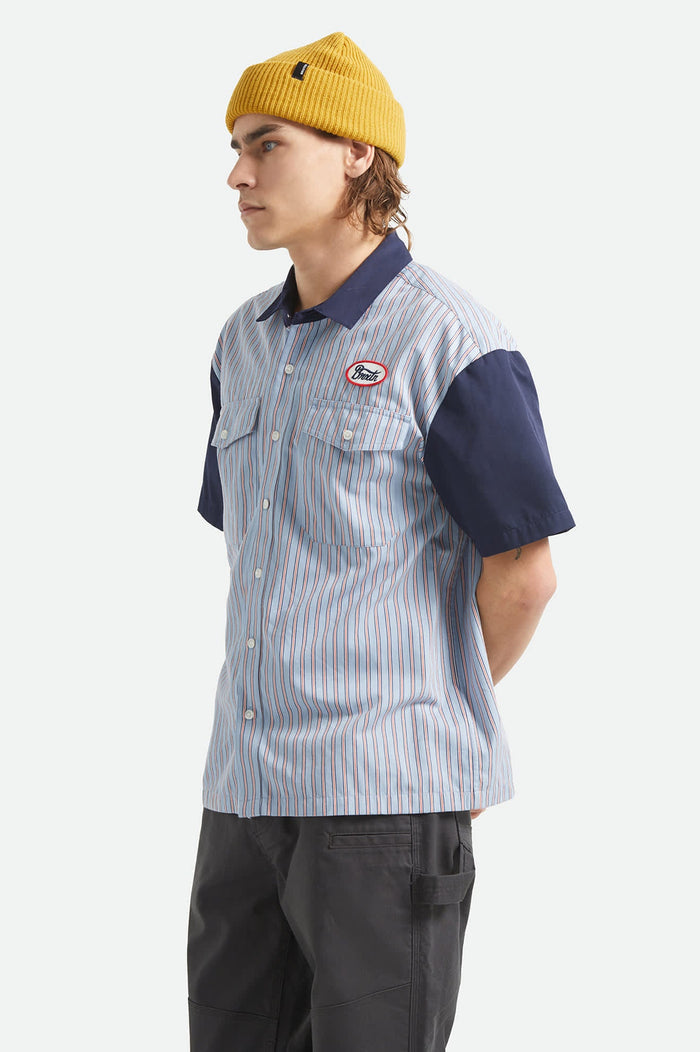 Brixton Builders Olson Blue Aura Stripe S/s Woven Shirt