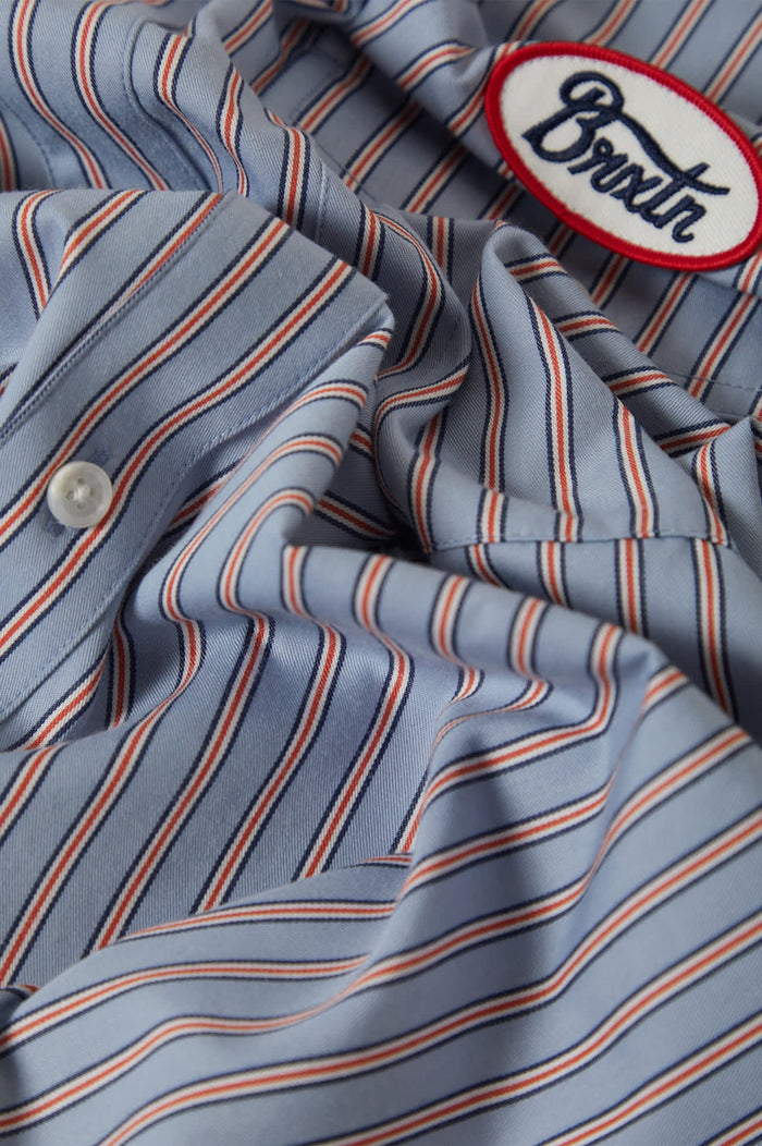 Brixton Builders Olson Blue Aura Stripe S/s Woven Shirt