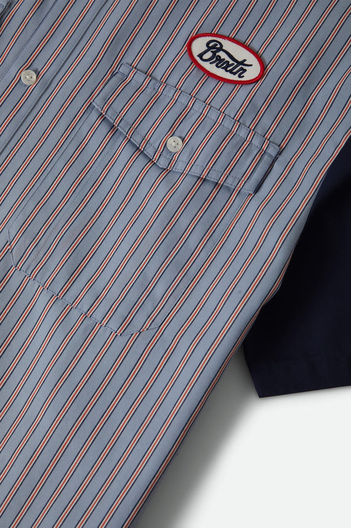 Brixton Builders Olson Blue Aura Stripe S/s Woven Shirt