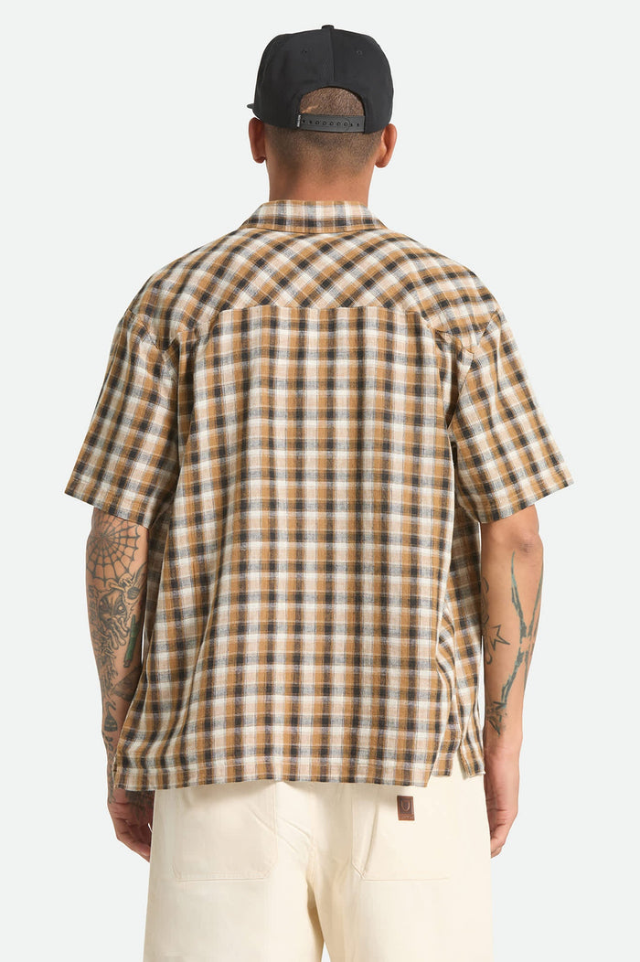 Brixton Cru Linen Blend Plaid Black/Tobacco Plaid S/s Woven Shirt