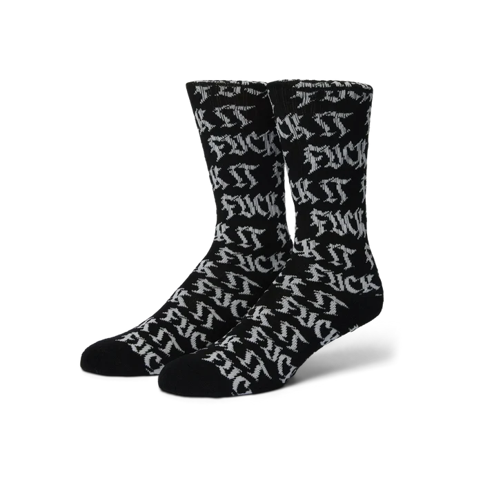 HUF Fuck It Old Style Black Crew Sock