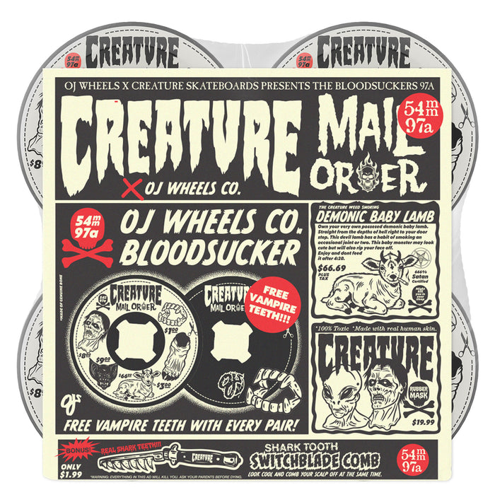 OJ Wheels 54mm Creature Mail Order Bloodsuckers Black 97a Skateboard Wheels