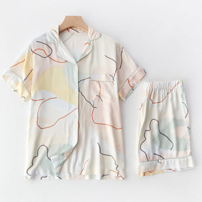 Ownkoti Abstract Print Sateen Short Sleeve Loungewear Set - image 1