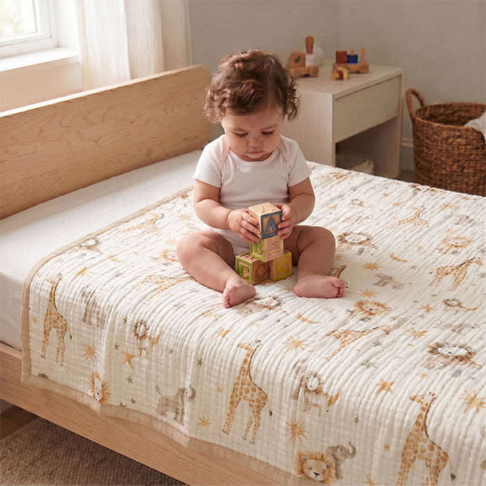 Ownkoti Animal Kingdom Cotton Muslin Blanket - White - Queen - image 1
