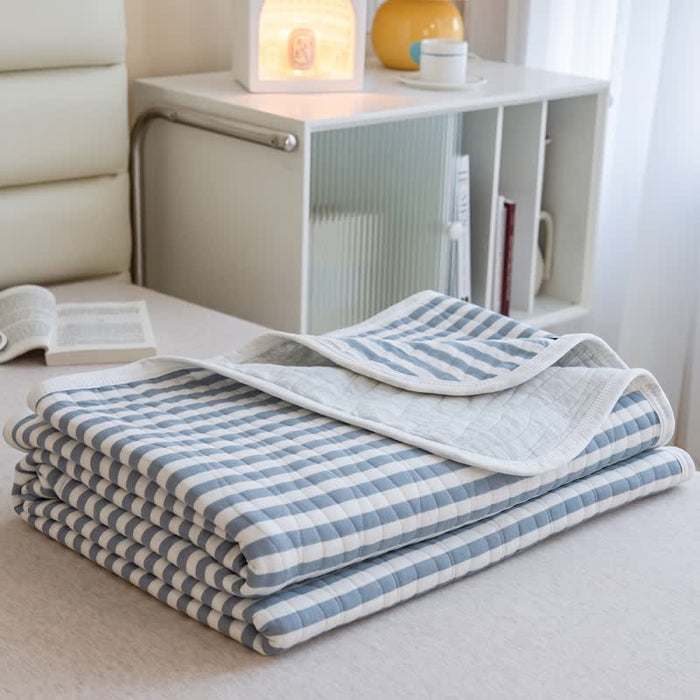 Ownkoti Blush Stripe Quilted Cotton Summer Quilt - Blue - 79" × 91" - image 7
