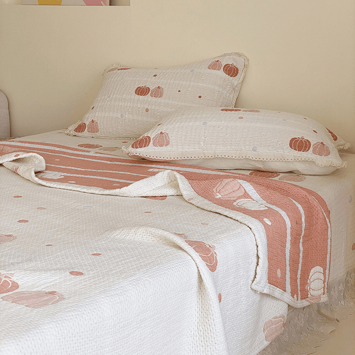 Ownkoti Cream Pumpkin Quilted Lyocell Summer Quilt - White - 79" × 91" - 3PCS Bedding Set - image 0