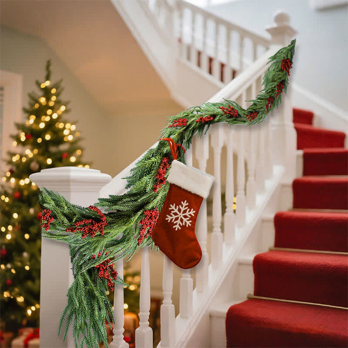 Ownkoti Faux Norfolk Pine Red Berry Christmas Garland - image 0
