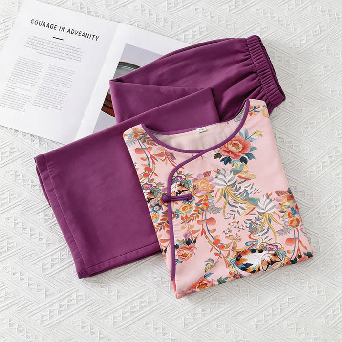 Ownkoti Floral & Cat Eastern-Inspired Loungewear Set - Pink - M - image 0