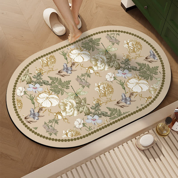 Ownkoti Floral Diatom Mud Quick-Dry Bathroom Mat - Ellipse - 23"W x 35"L - image 2