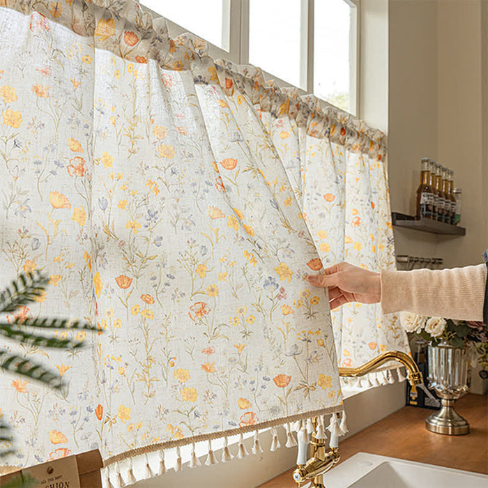 Ownkoti Floral Semi-Sheer Kitchen Half Curtain - 52"W x 96"L - image 0