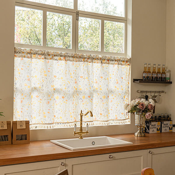 Ownkoti Floral Semi-Sheer Kitchen Half Curtain - image 1