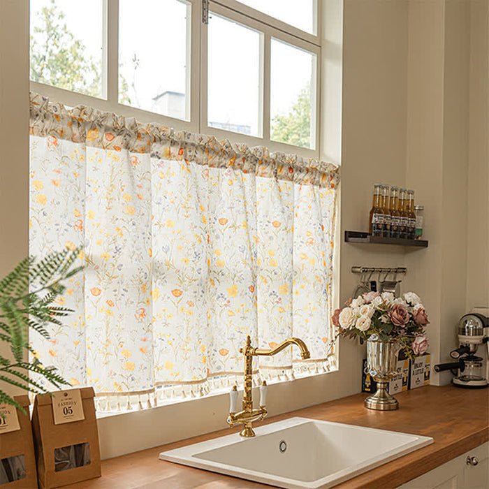 Ownkoti Floral Semi-Sheer Kitchen Half Curtain - image 2
