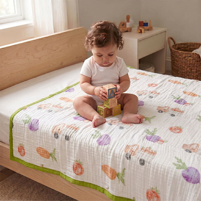Ownkoti Garden Veggie Print Cotton Gauze Blanket - Multicolor - Queen - image 1