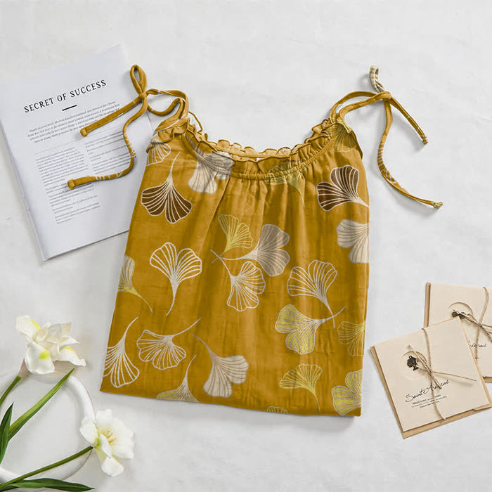 Ownkoti Ginkgo Leaf Tie Strap Lounge Nightgown - image 2