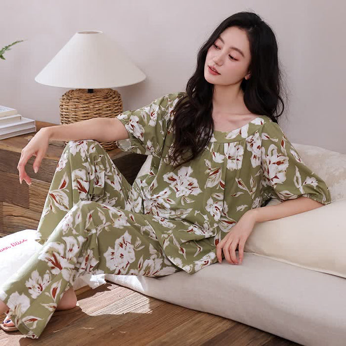Ownkoti Olive Floral Cotton Loungewear Set - image 1
