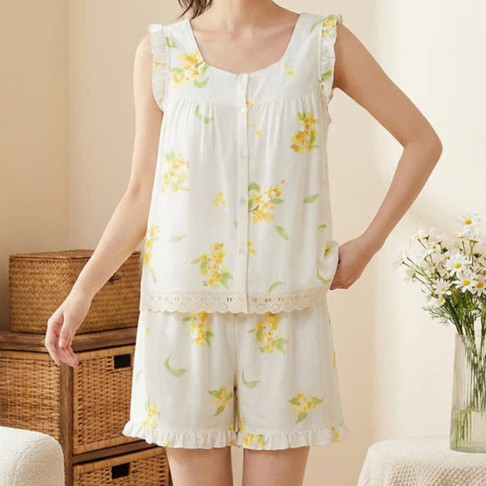 Ownkoti Osmanthus Ruffle Lace Sleeveless Loungewear Set - image 1