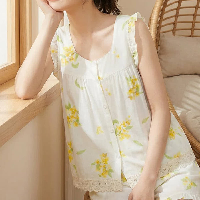 Ownkoti Osmanthus Ruffle Lace Sleeveless Loungewear Set - image 5