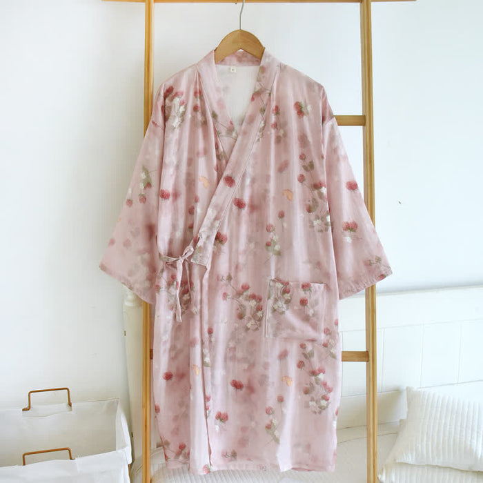 Ownkoti Pink Berry Floral Cotton Kimono Robe - Pink - XL - image 0