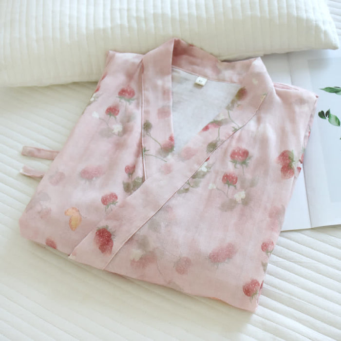Ownkoti Pink Berry Floral Cotton Kimono Robe - image 2