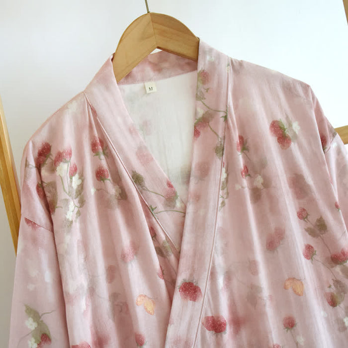 Ownkoti Pink Berry Floral Cotton Kimono Robe - image 3