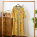 Ownkoti Plus Size Floral Cotton Gauze Cardigan Nightgown  - Yellow - 5XL - image 0