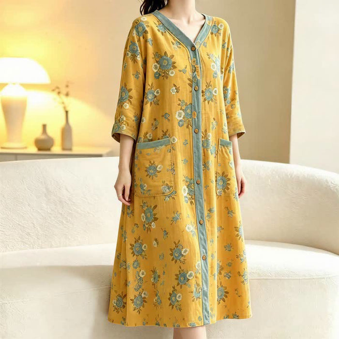 Ownkoti Plus Size Floral Cotton Gauze Cardigan Nightgown  - image 2