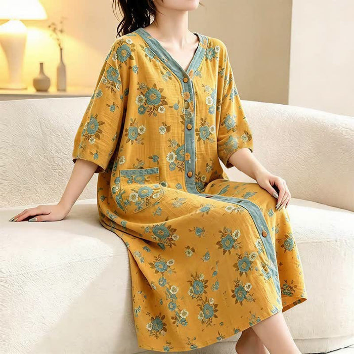 Ownkoti Plus Size Floral Cotton Gauze Cardigan Nightgown  - image 3