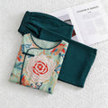 Ownkoti Retro Floral Eastern-Inspired Loungewear Set - Green - M - image 0