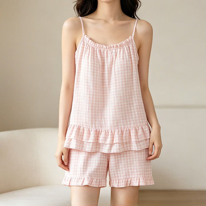 Ownkoti Soft Gingham Cotton Ruffle Loungewear Set - image 1