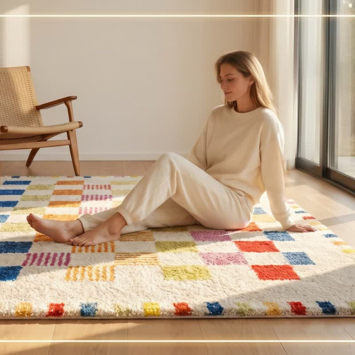 Ownkoti Soft Multicolor Checkerboard Area Rug - image 2