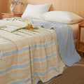 Ownkoti Soft Stripe Reversible Cotton Bedspread - Blue-Yellow Stripe - 79" × 91" - image 0