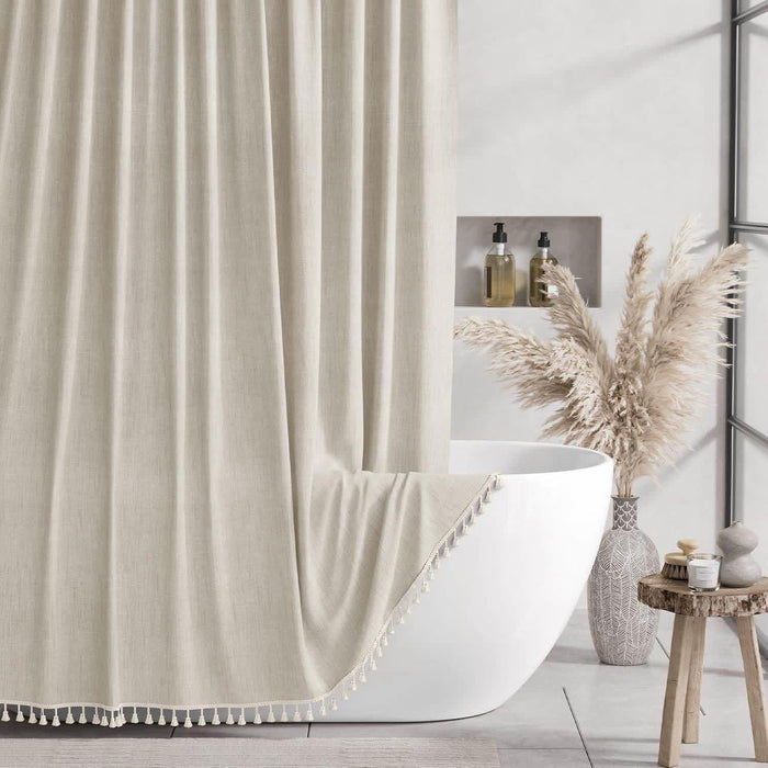 Ownkoti Solid Color Minimalist Tassel Shower Curtain - Beige - 72"W x 78"L - image 0
