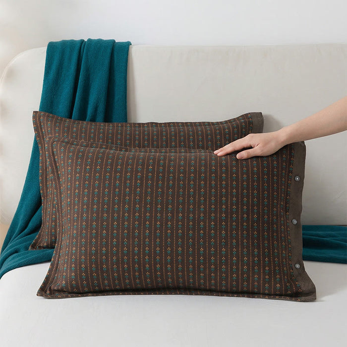 Ownkoti Vintage Bohemia Button Cotton Pillowcases (2PCS)  - Brown - 52cm x 76cm - image 0