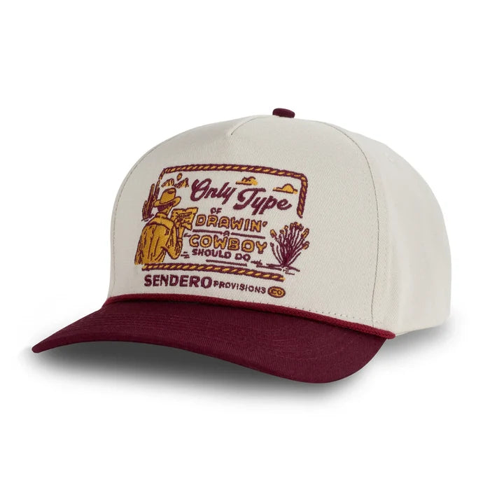 Sendero Cowboy Drawin' Cream/Maroon 5 Panel Structured Snapback Hat