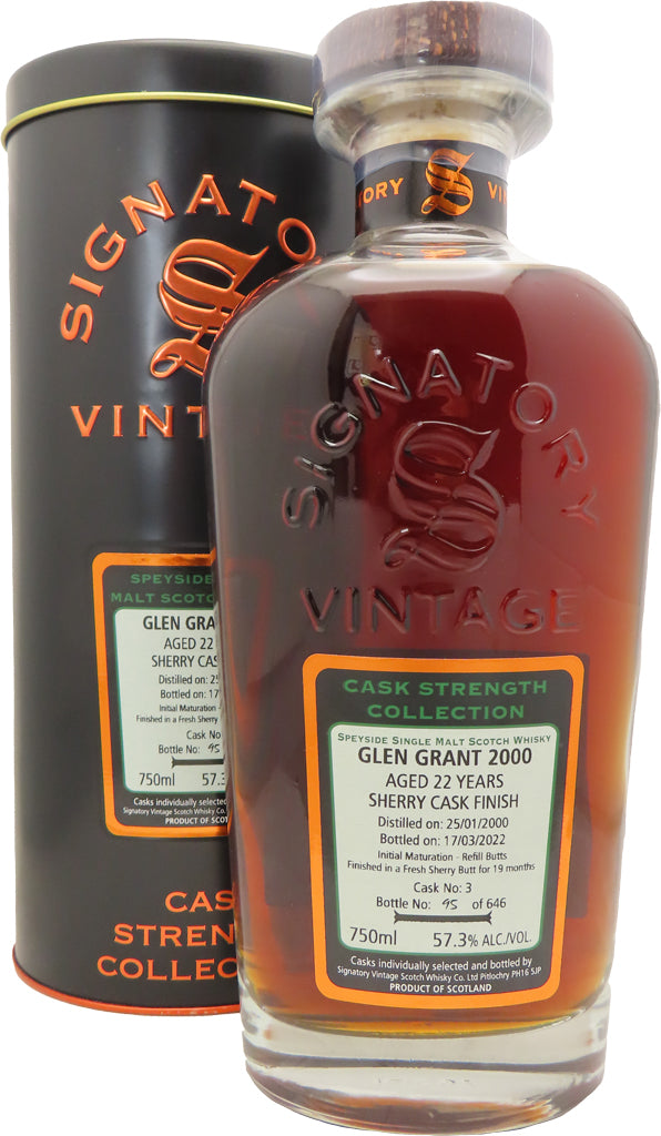 Signatory Glengrant 22 Year Old Cask Strength Single Malt Whiskey 2000 750ml