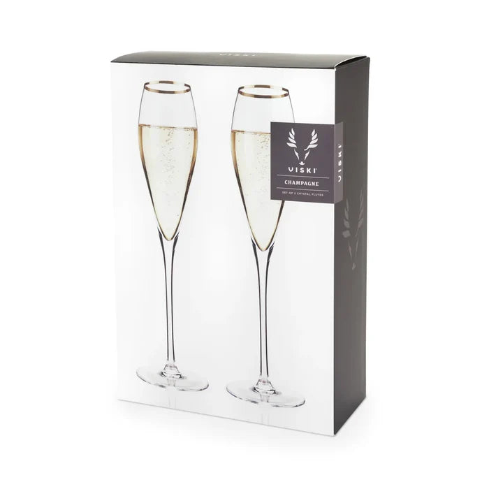 Viski Gold-Rimmed Crystal Champagne Flutes